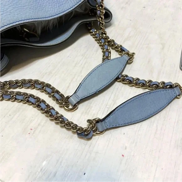 Gucci Sky Blue Leather Shoulder Bag with Gold Chain - Picture 7 of 14